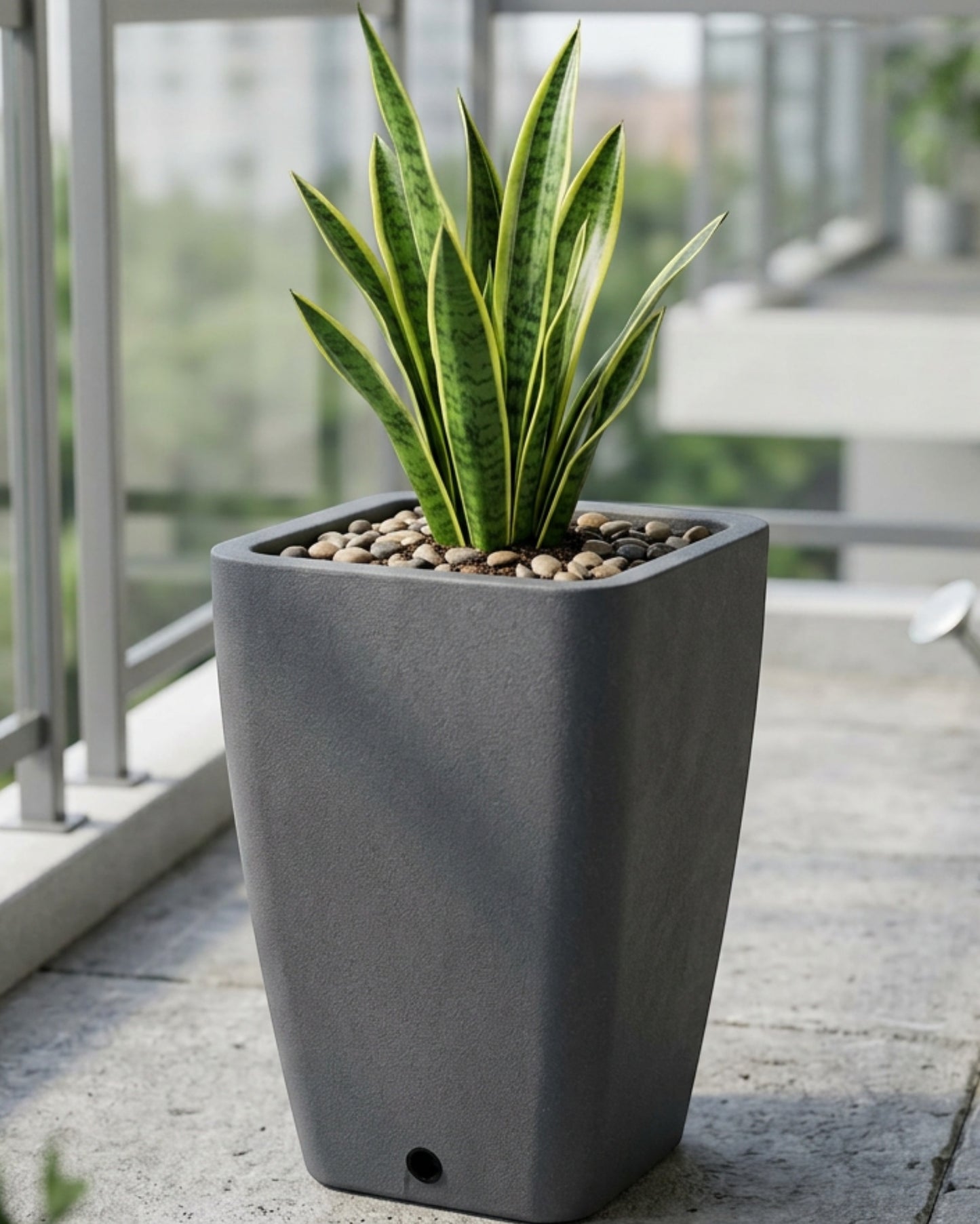 Kgpxf Tall Tapered Resin Planter 16 in Charcoal - Lifestyle view